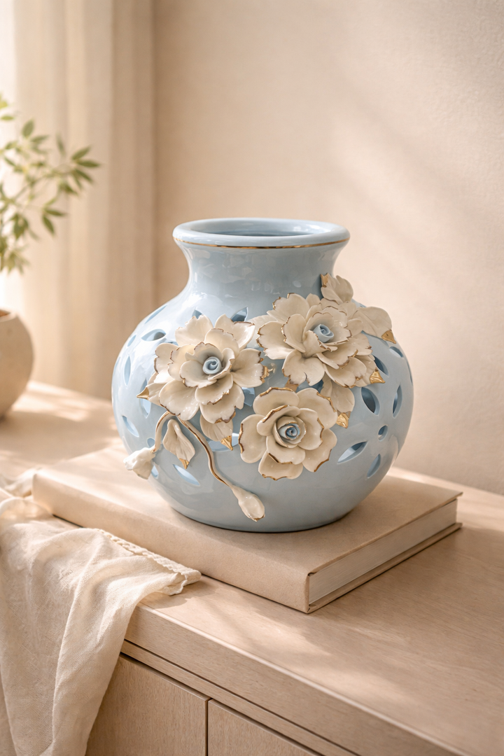 Azure Bloom Ceramic Vase