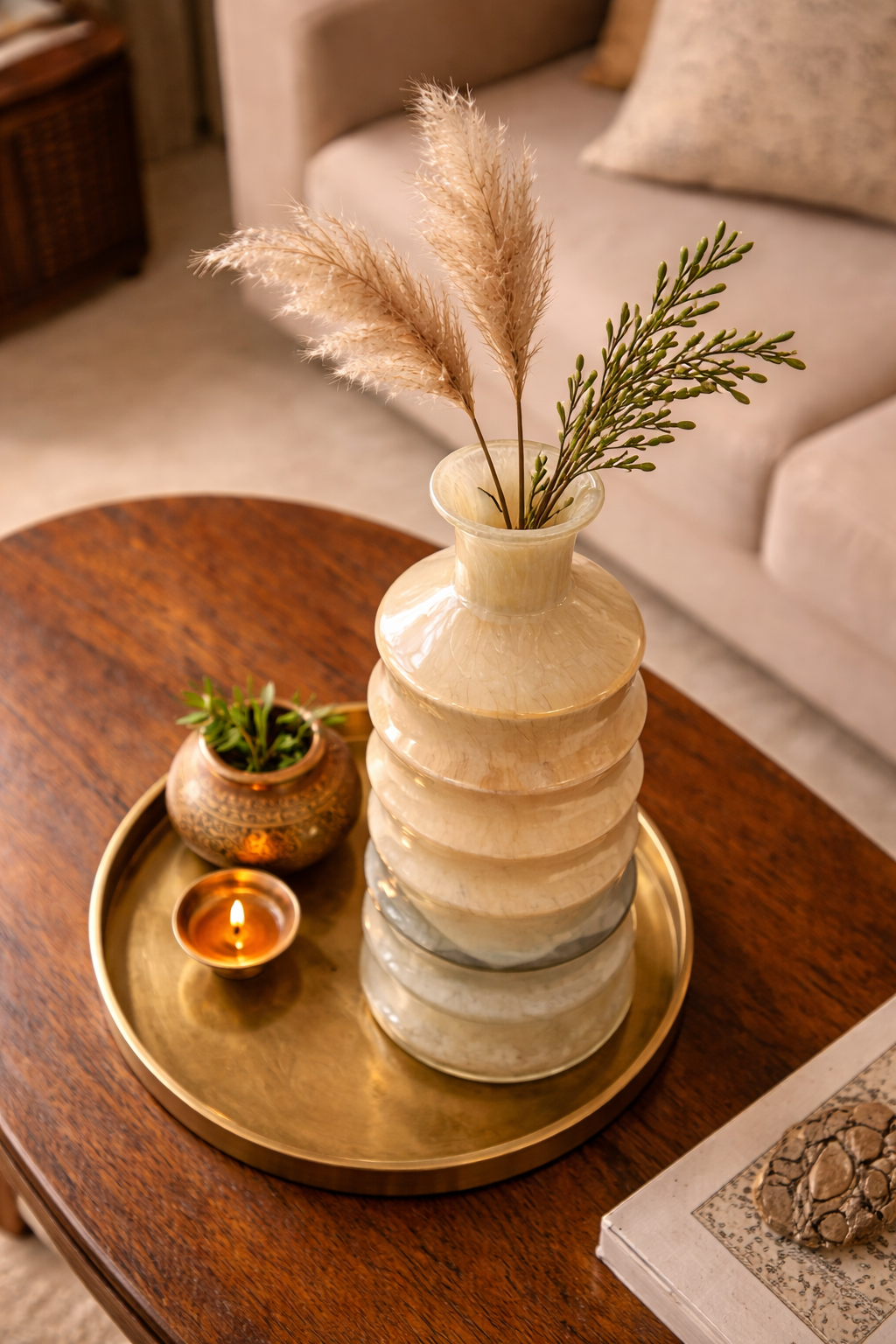 Golden Crest Ribbed Vase