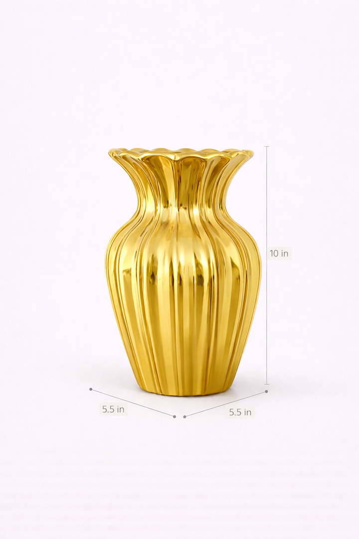 Elysia Gold Fluted Ceramic Vase