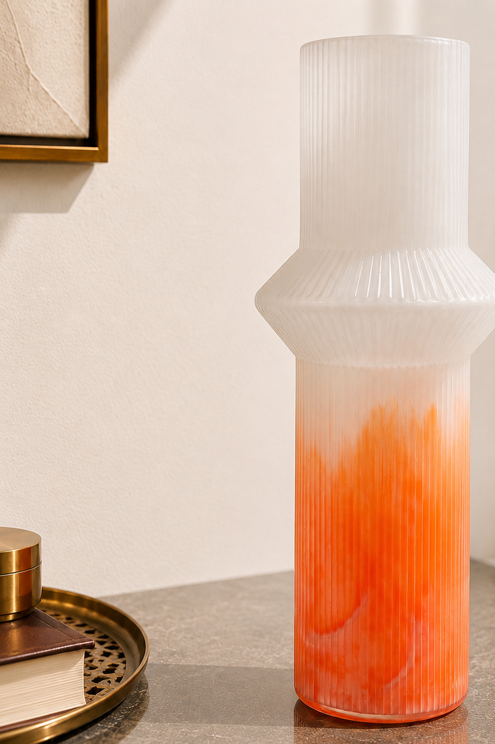 Coral Frost Ribbed Vase