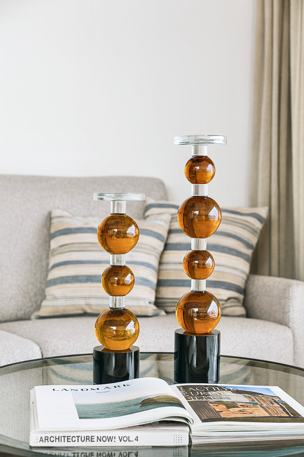 Aurum Orb Crystal Candle Holder Set