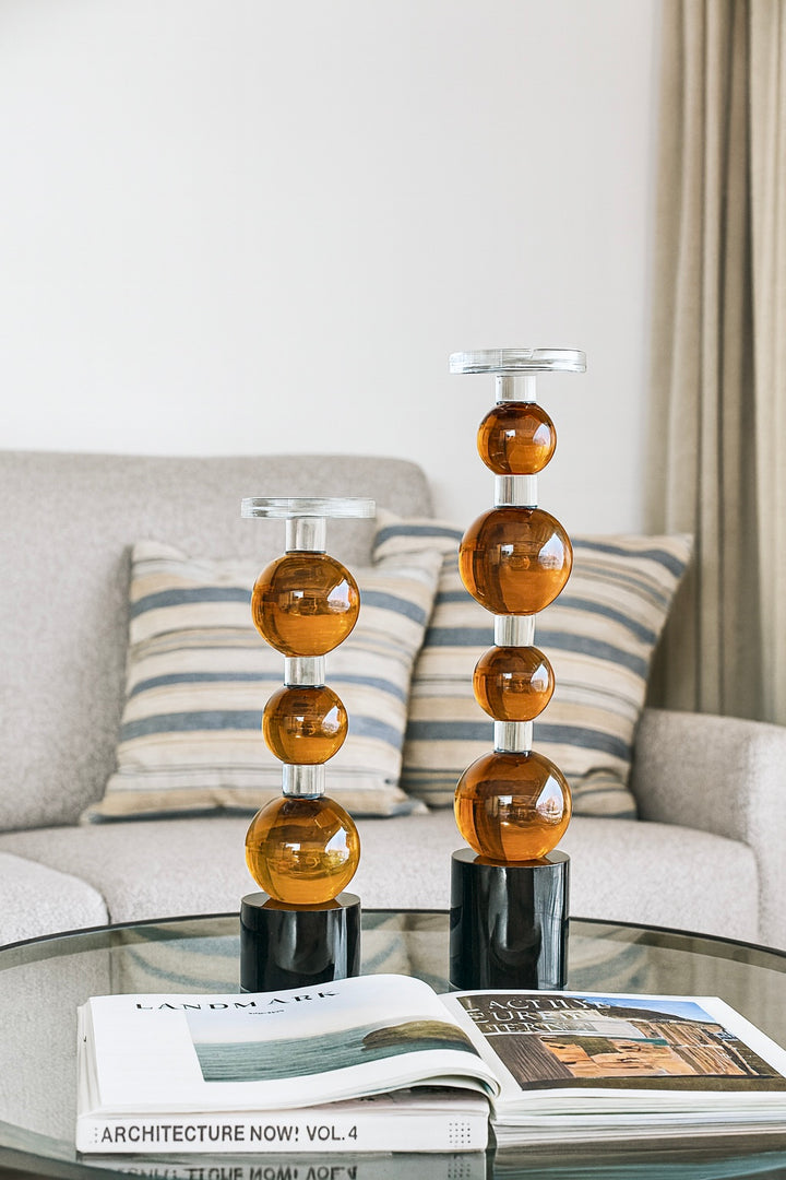 Aurum Orb Crystal Candle Holder Set