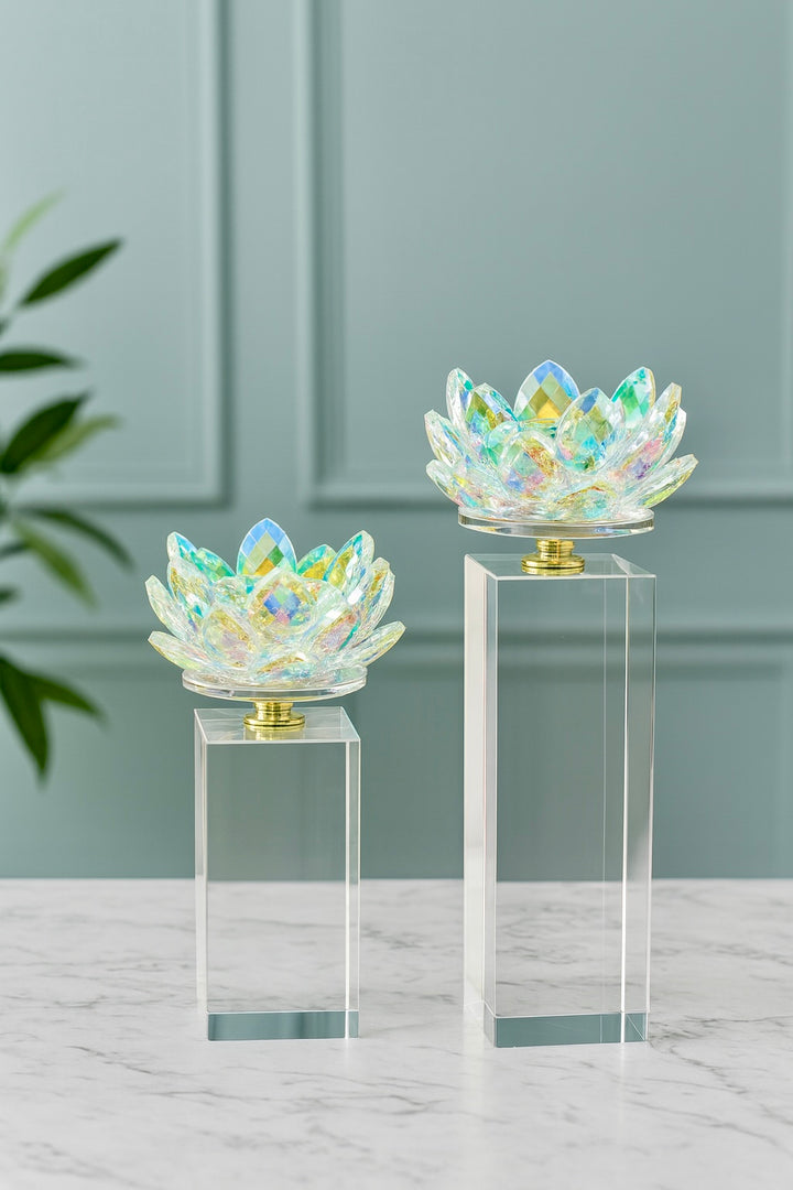 Lotus Crystal Candle Holder Set