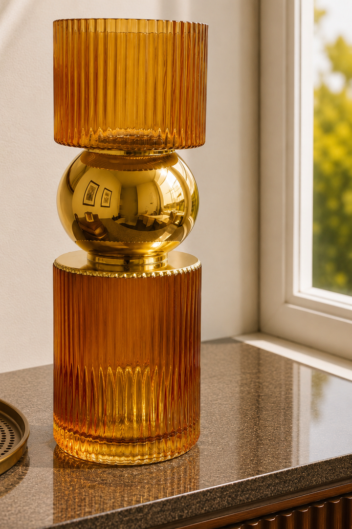 Eclisse Dual-Tone Glass Vase - Amber Gold