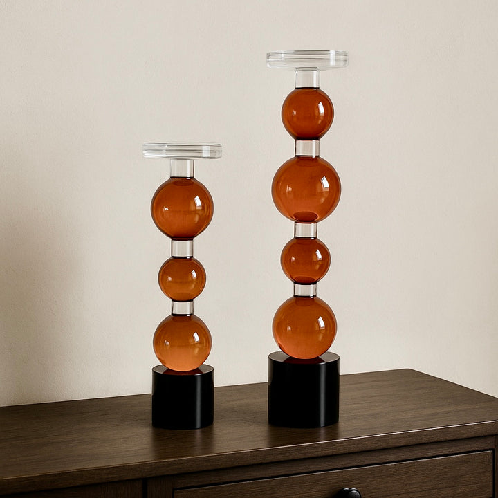 Aurum Orb Crystal Candle Holder Set