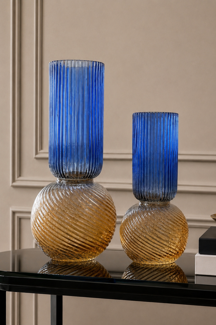 Novelle Swirl Vase Set - Blue &amp; Amber
