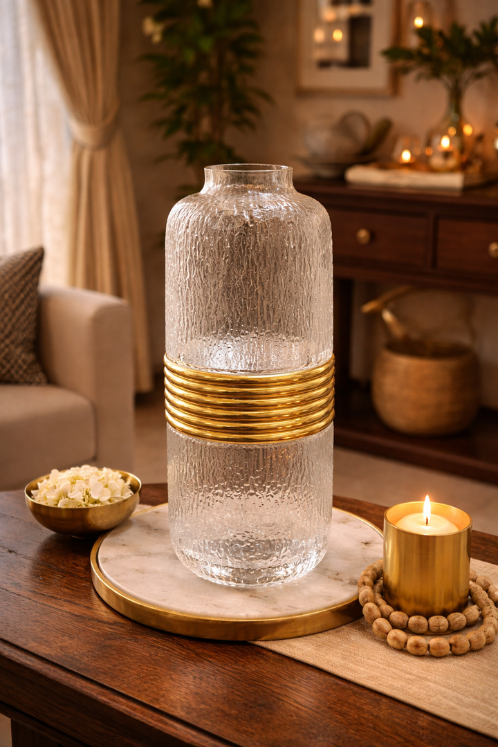 Aurelio Textured Glass Vase - White Frost