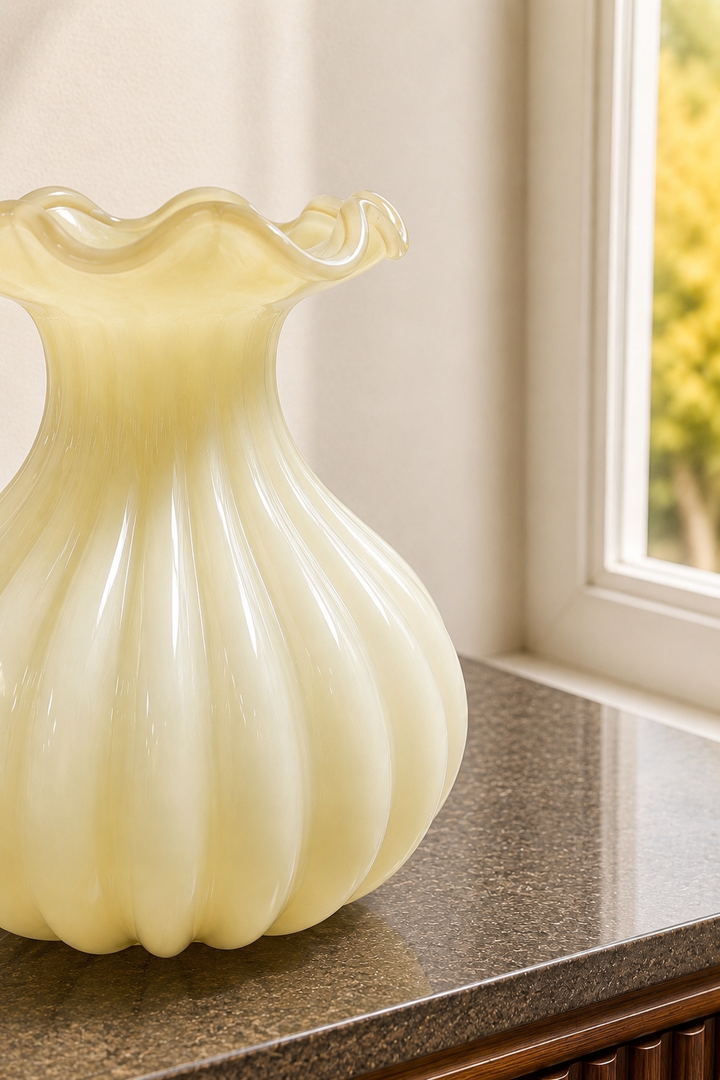 Solara Bloom Ribbed Vase - Soft Yellow
