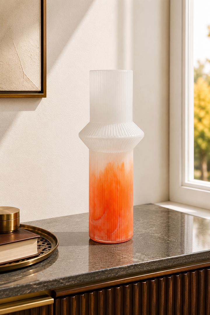 Coral Frost Ribbed Vase