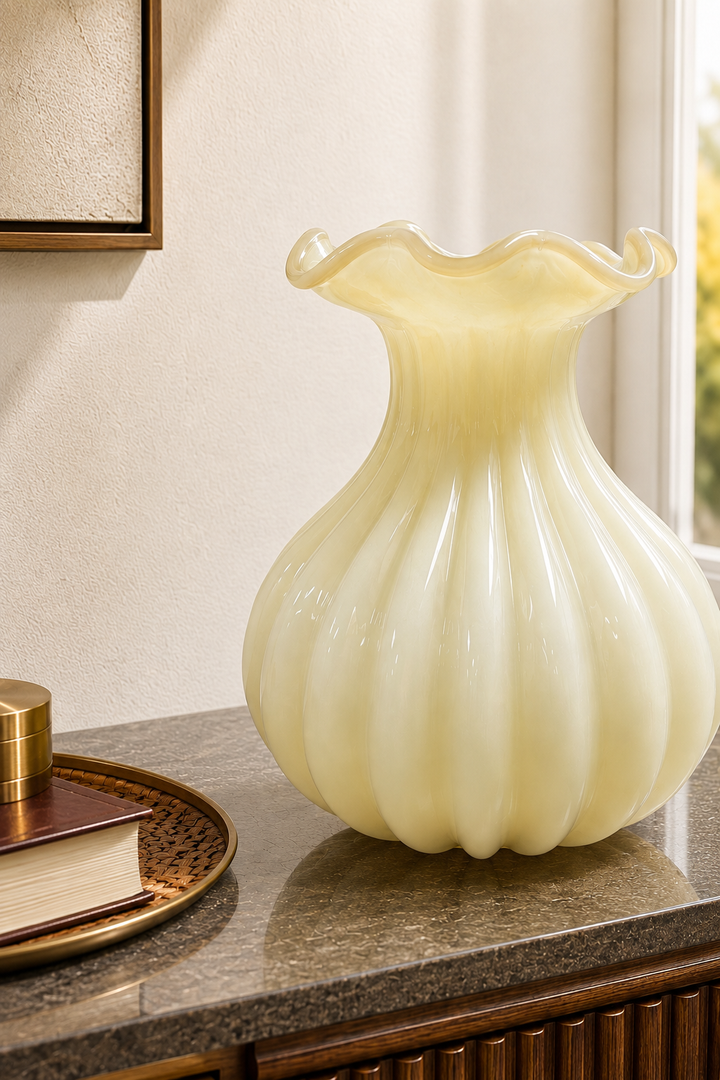 Solara Bloom Ribbed Vase - Soft Yellow