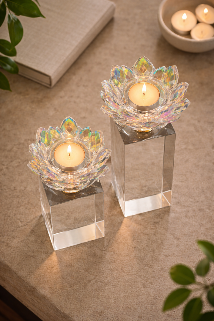 Lotus Crystal Candle Holder Set