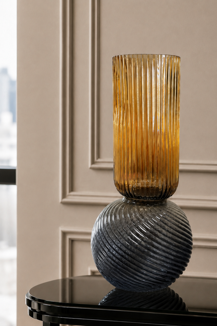 Novelle Swirl Vase Set - Amber &amp; Grey
