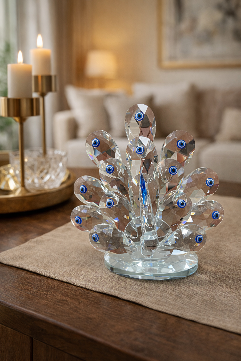 Crystal Evil Eye Peacock Decor Accent