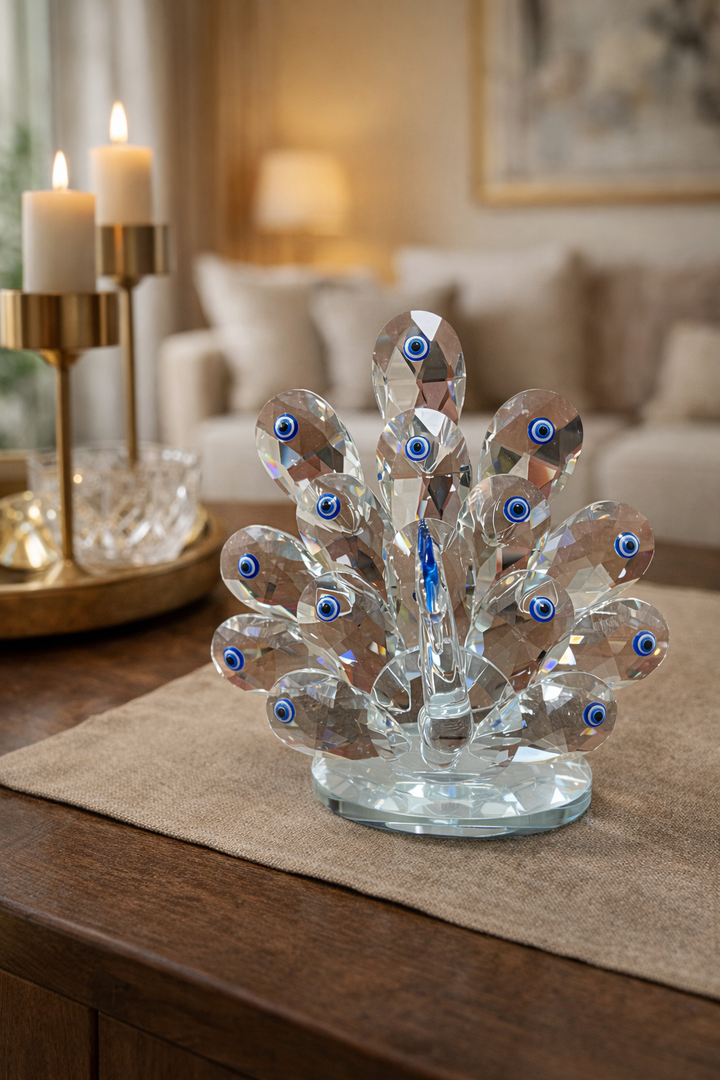 Crystal Evil Eye Peacock Decor Accent