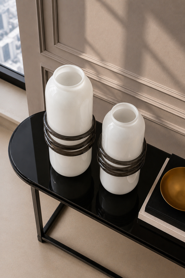 Blush Orbit Glass Vase Set - White &amp; Smoky Black