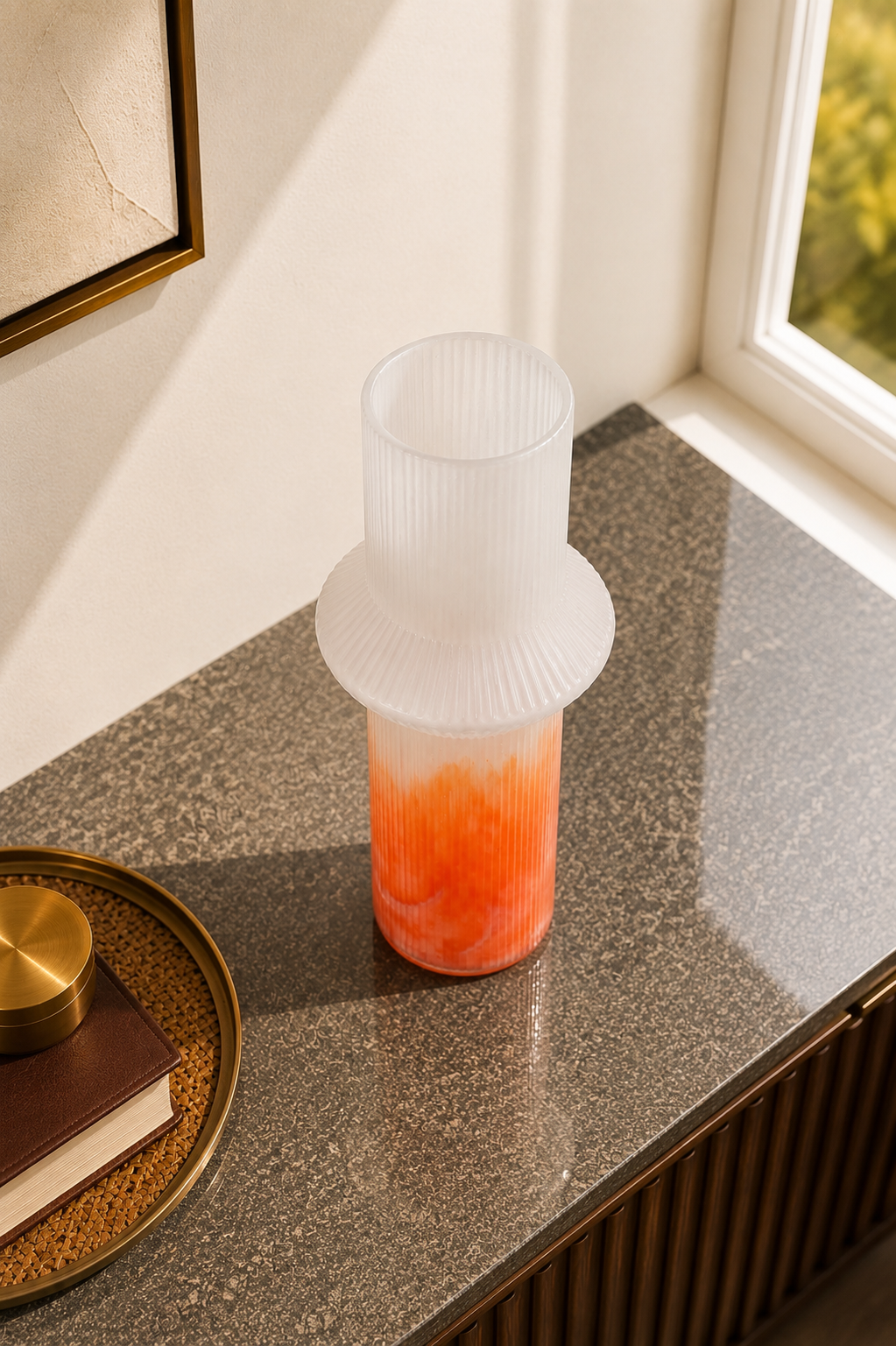 Coral Frost Ribbed Vase