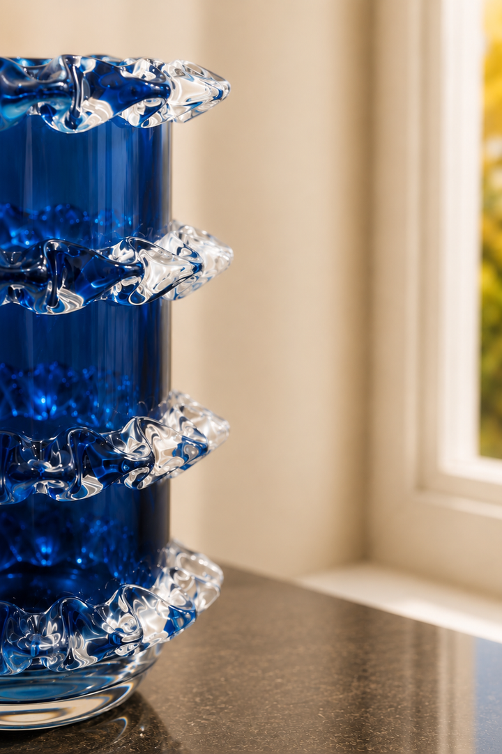 Celestine Ripple Glass Vase - Blue
