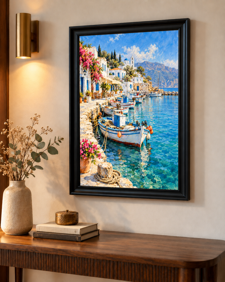 Aegean Harbour Fishing Boats Wall Art