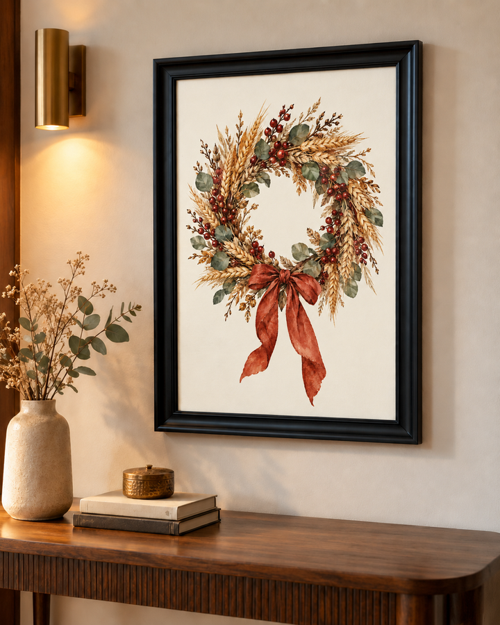 Autumn Wheat &amp; Berry Wreath Wall Art