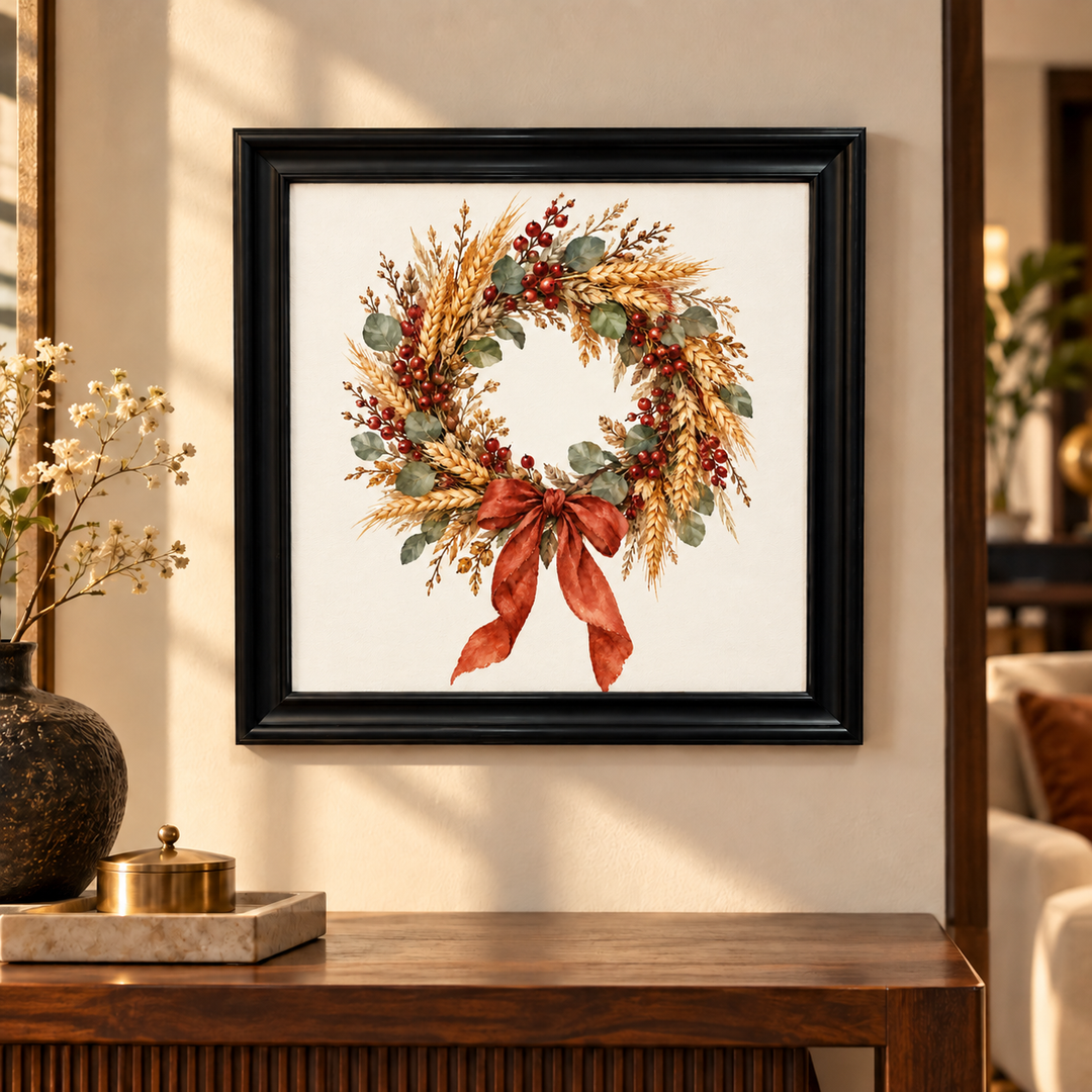 Autumn Wheat &amp; Berry Wreath Wall Art