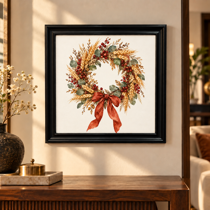 Autumn Wheat &amp; Berry Wreath Wall Art