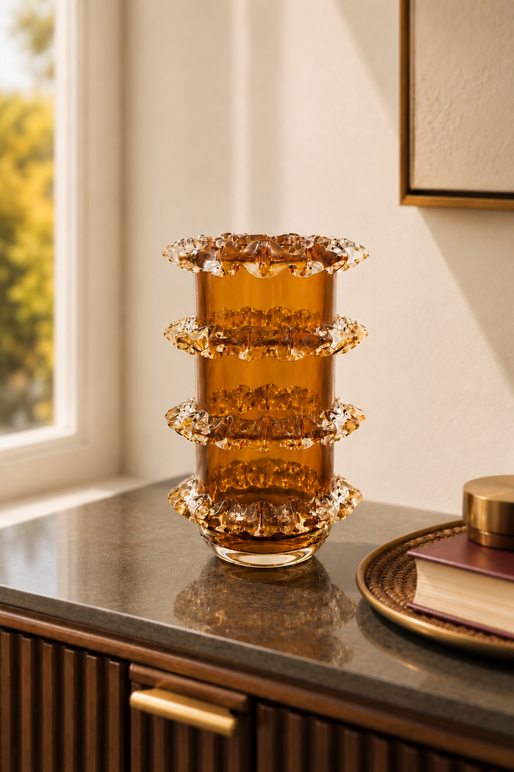 Celestine Ripple Glass Vase - Amber