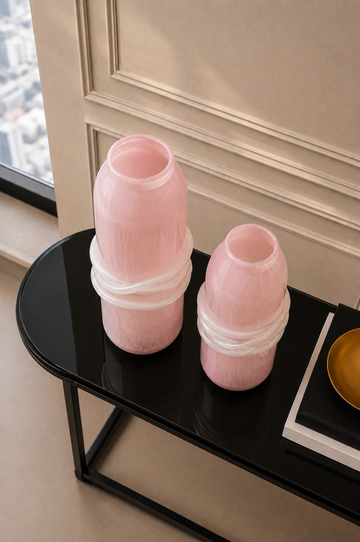 Blush Orbit Glass Vase Set - Pink &amp; White