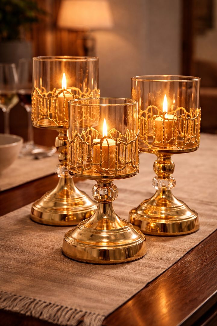 Regal Amber Glow Candle Stand Set