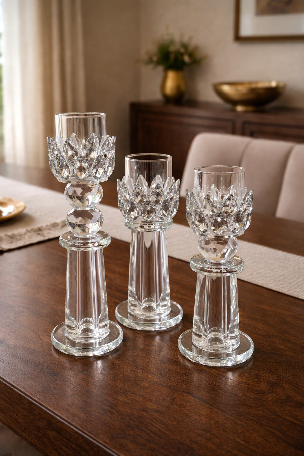 Celestine Crystal Crown Candle Holder Set