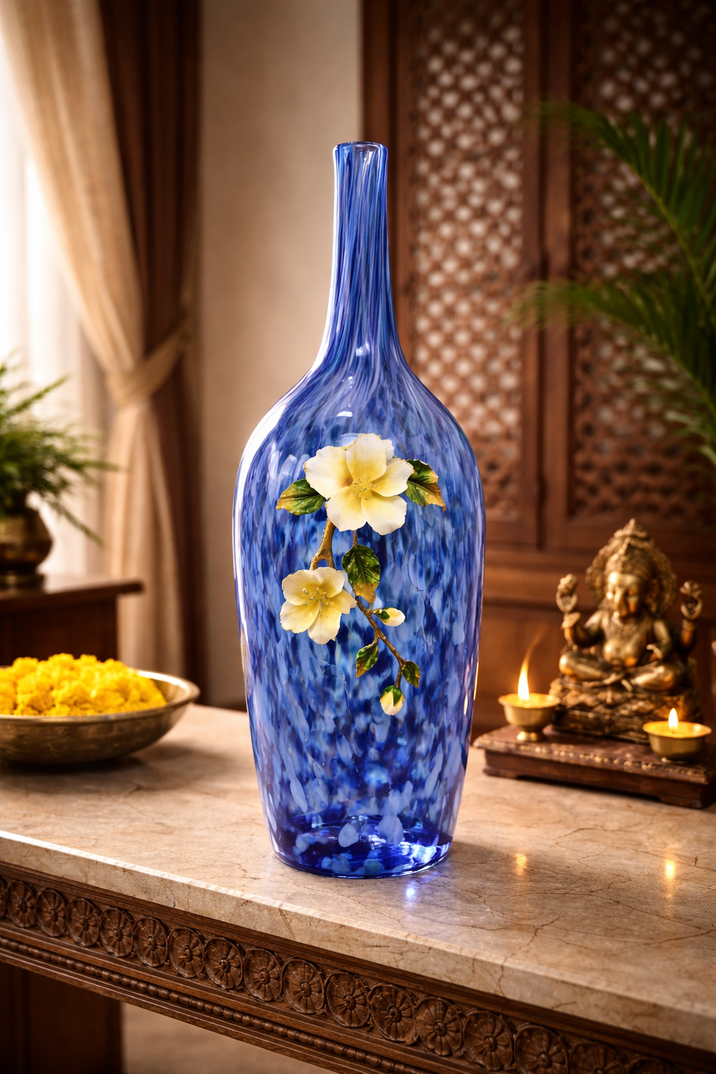 Azure Bloom Handblown Glass Vase