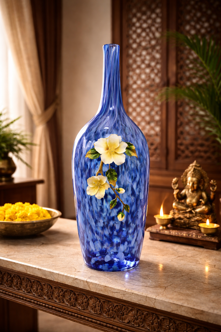Azure Bloom Handblown Glass Vase