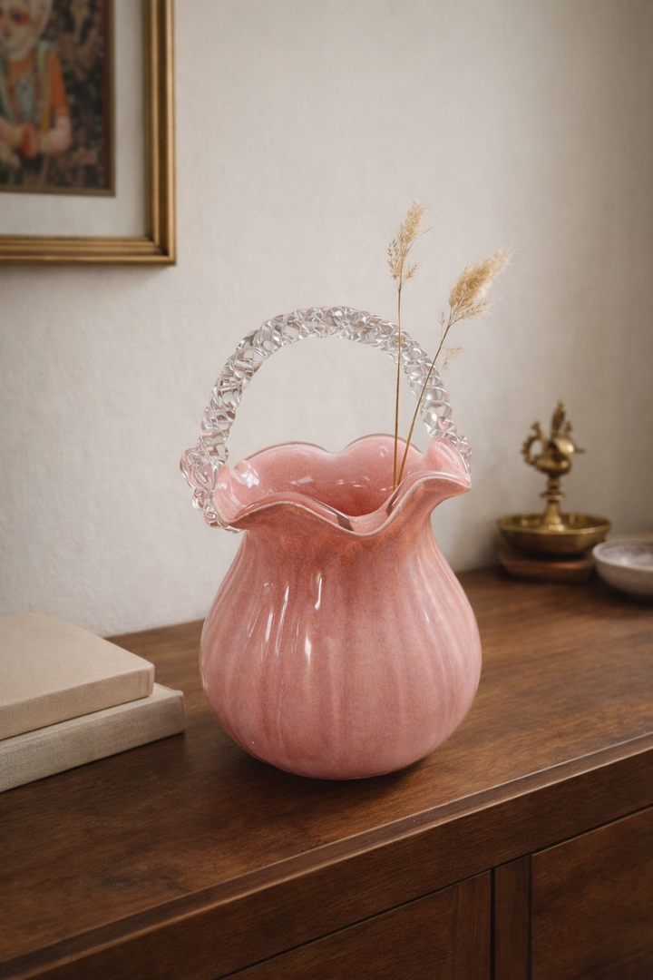 Rosella Bloom Glass Basket Vase