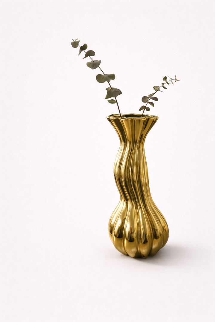 Fluted Gold Ceramic Vase