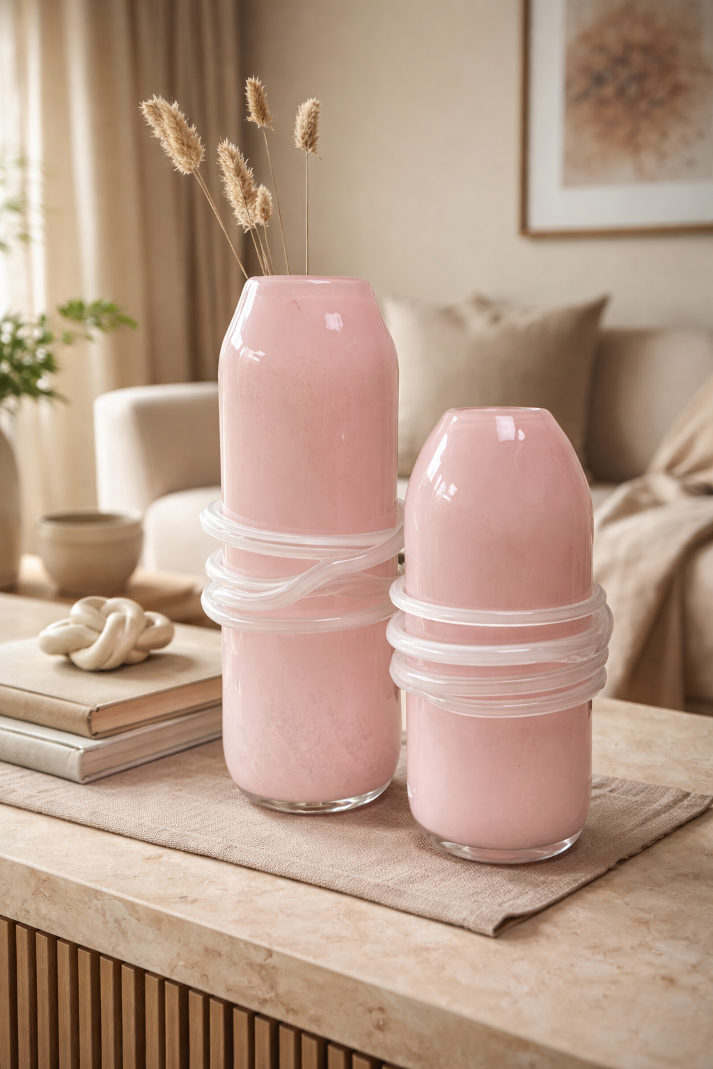 Blush Orbit Glass Vase Set