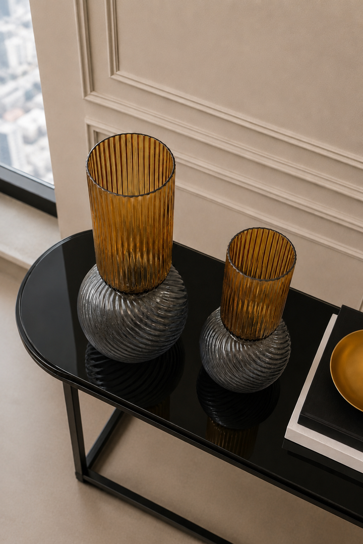 Novelle Swirl Vase Set - Amber &amp; Grey
