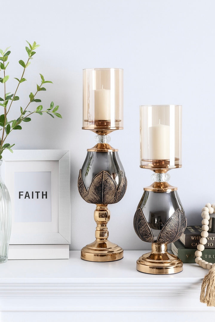 Noir Leaf Candle Holder Set
