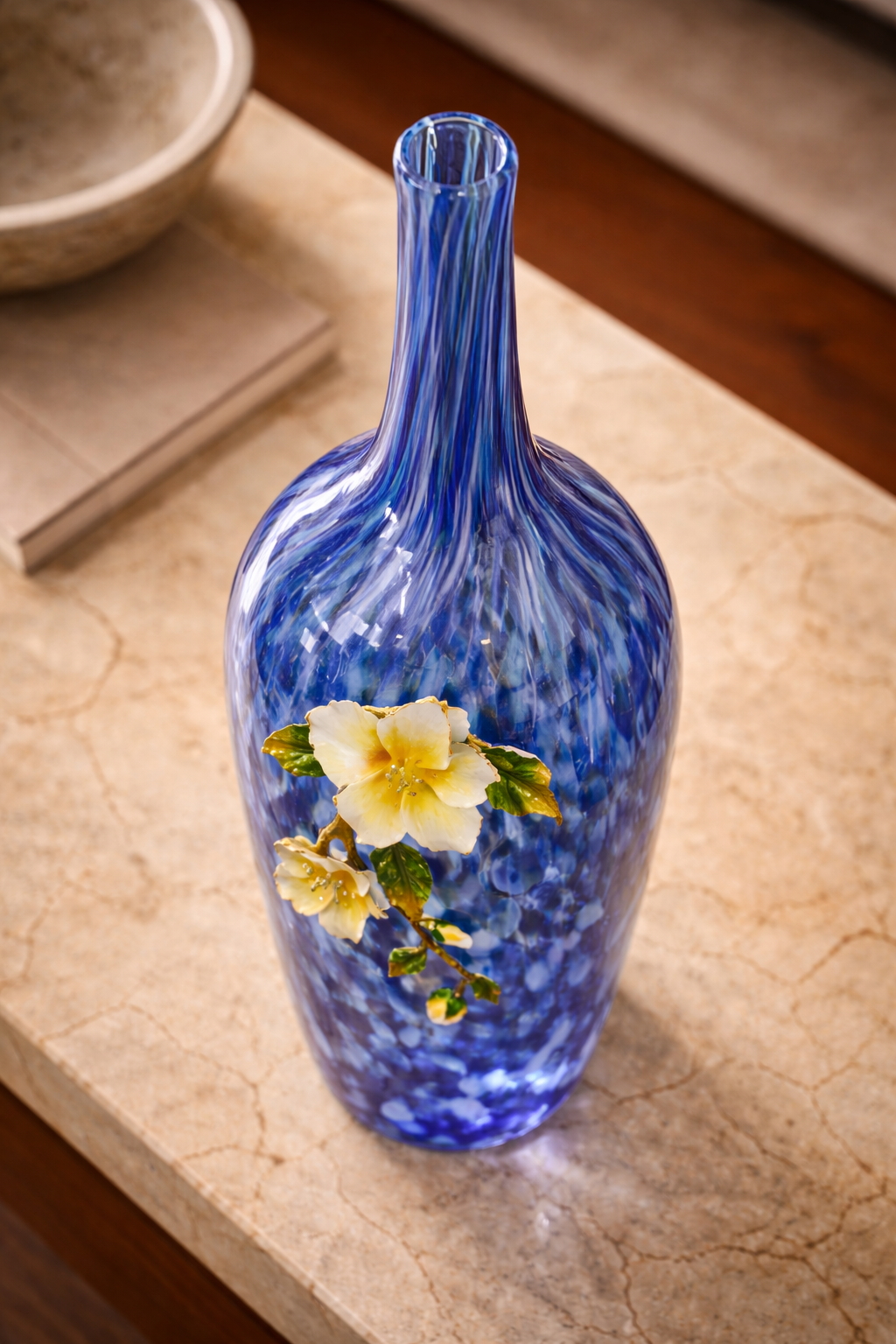 Azure Bloom Handblown Glass Vase