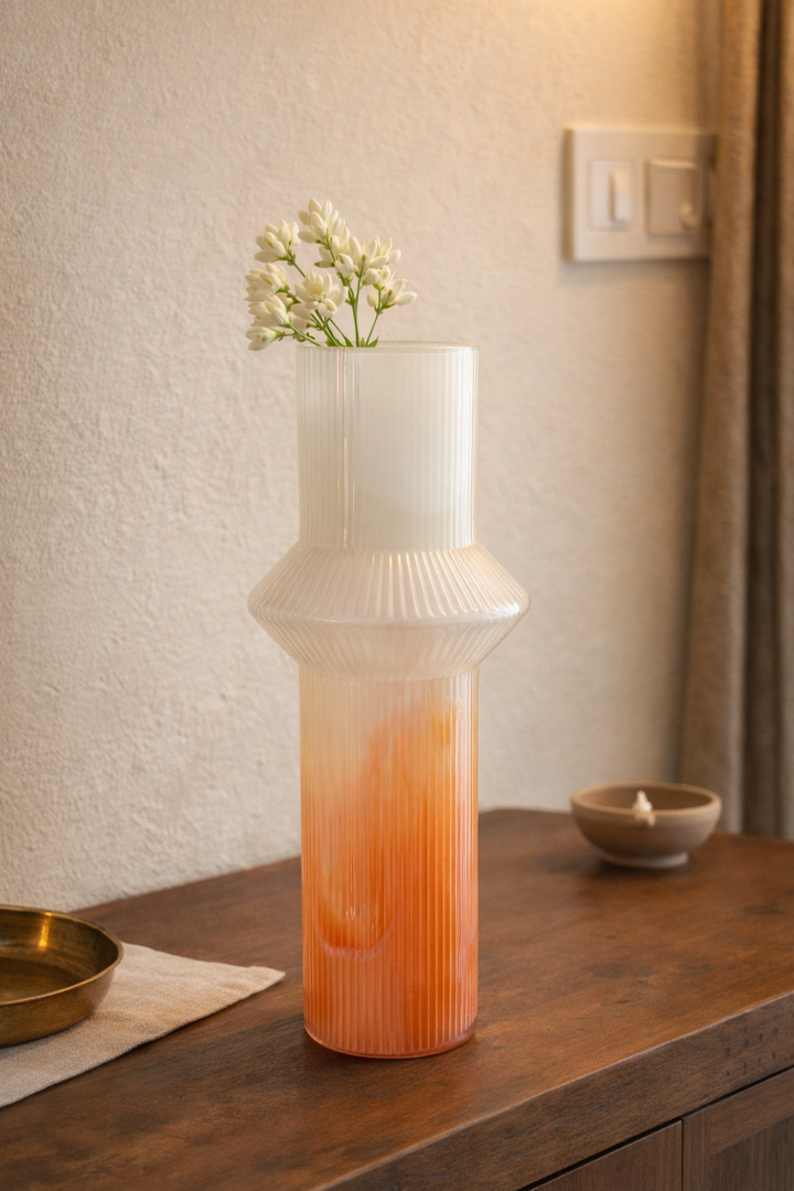 Coral Frost Ribbed Vase