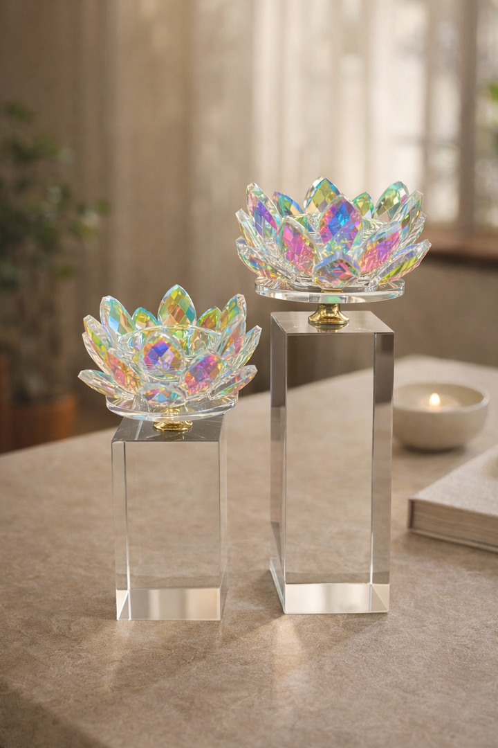 Lotus Crystal Candle Holder Set