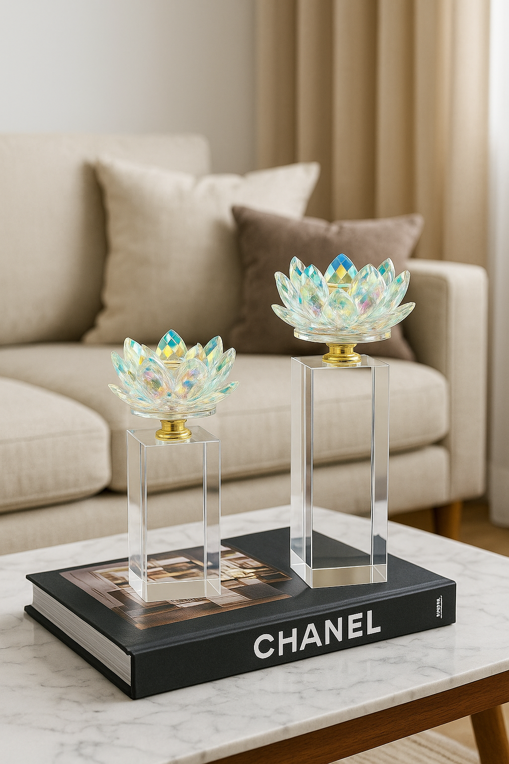 Lotus Crystal Candle Holder Set