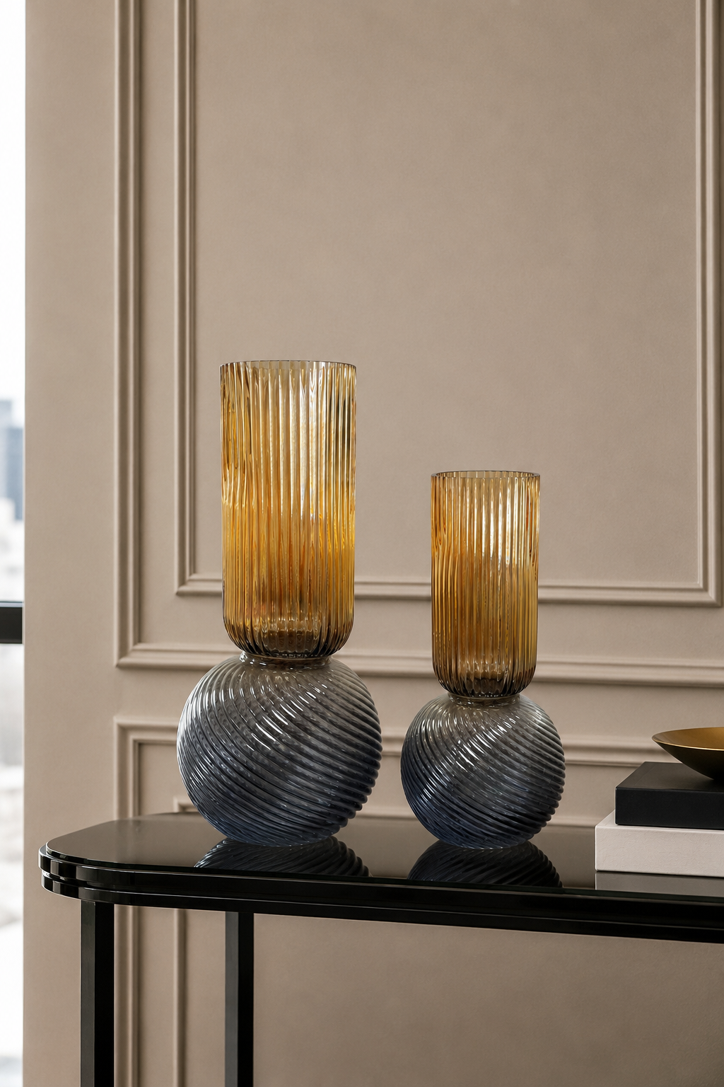 Novelle Swirl Vase Set - Amber &amp; Grey