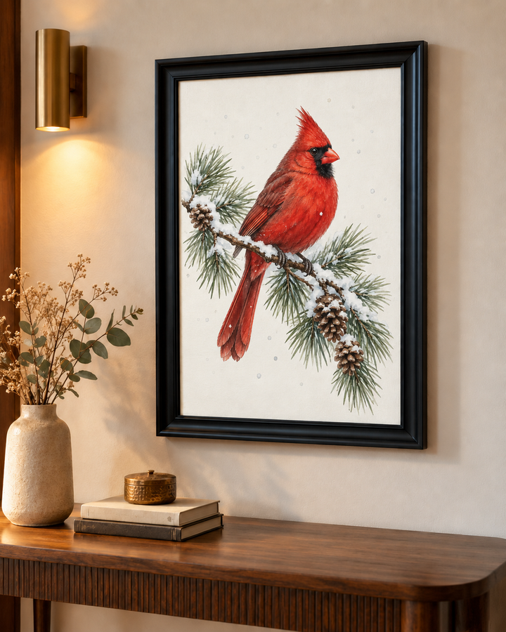 Cardinal on a Snowy Branch Wall Art
