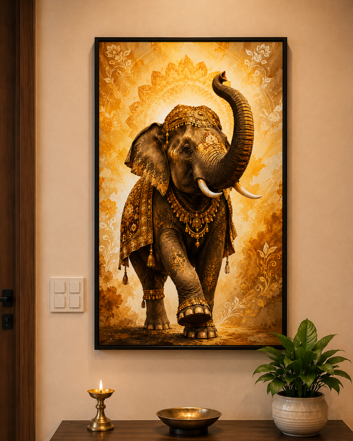 Golden Elephant Prosperity Wall Art