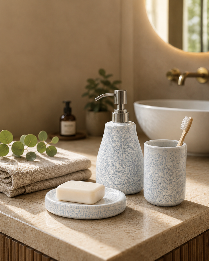 Crackle Ceramic Bathroom Set of 3