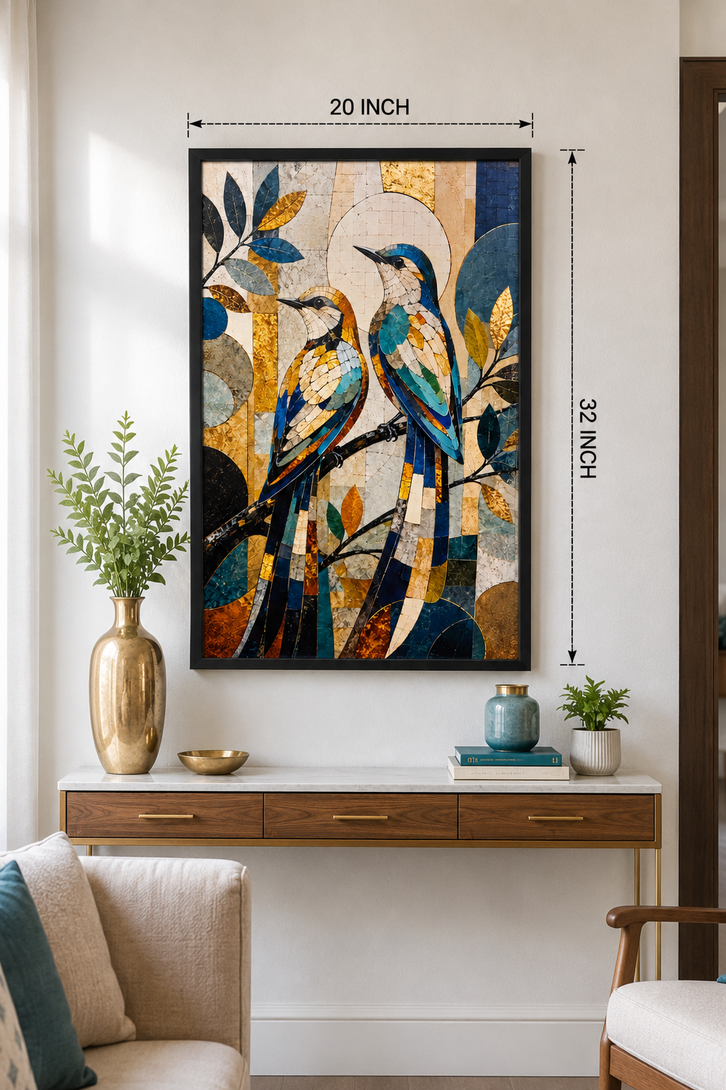 Azure Duet Kingfishers Mosaic Canvas Wall Art