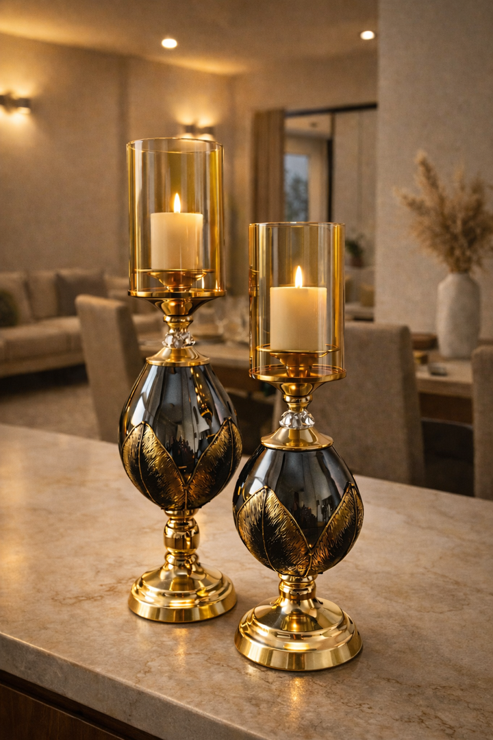 Noir Leaf Candle Holder Set