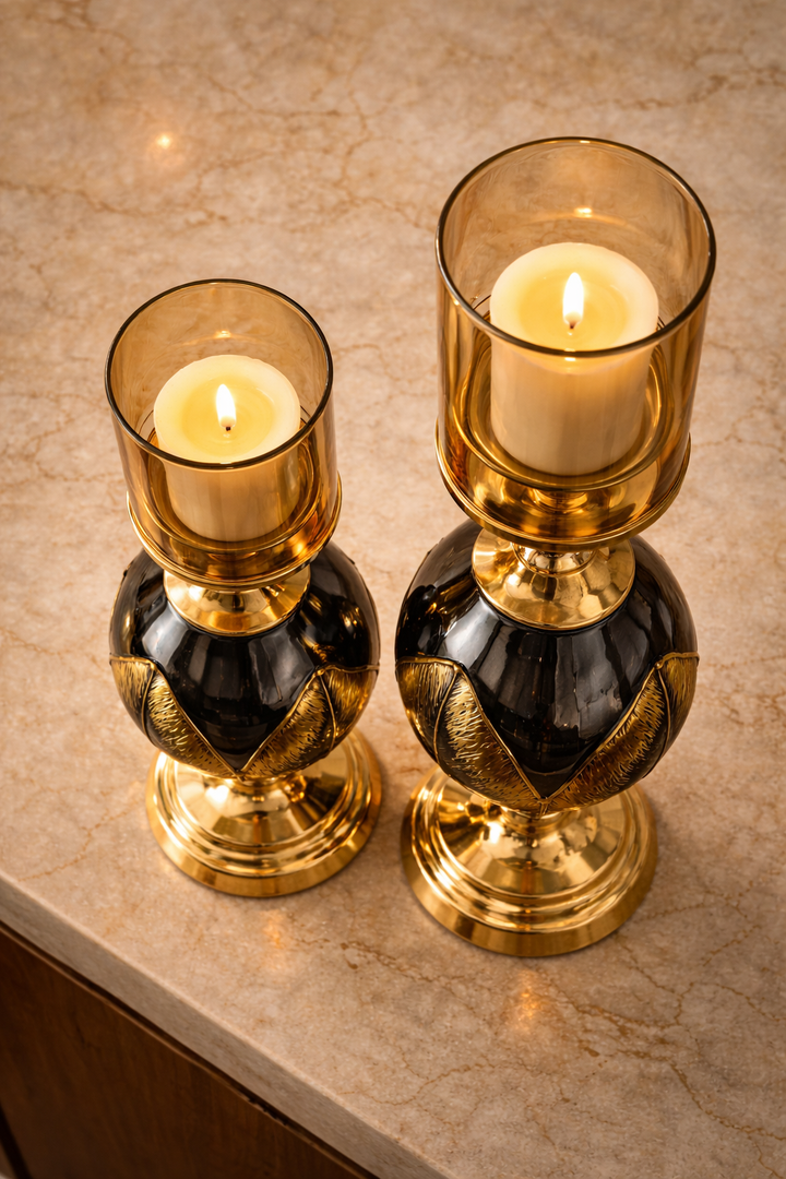 Noir Leaf Candle Holder Set