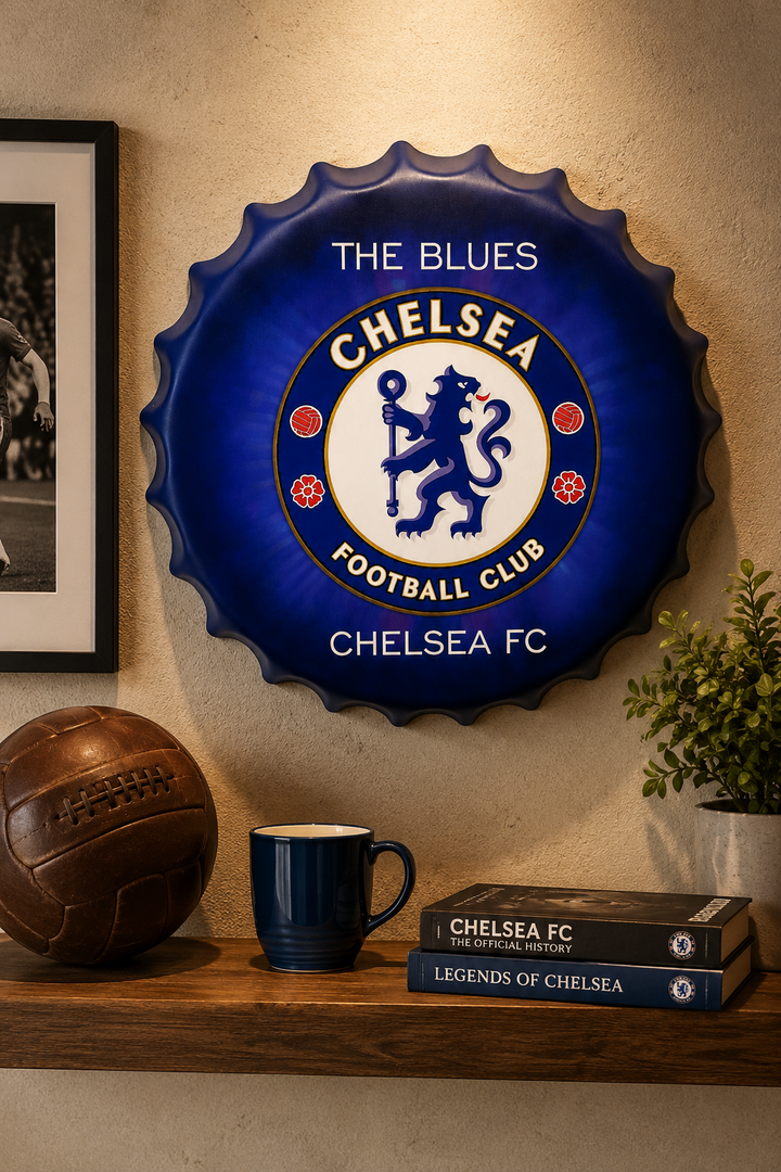 Chelsea Blue Metal Bottle Cap Wall Decor