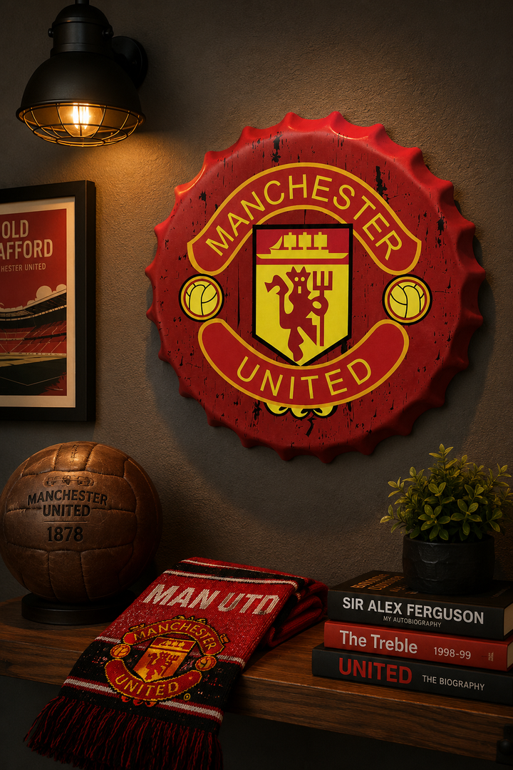 Manchester Red Metal Bottle Cap Wall Decor