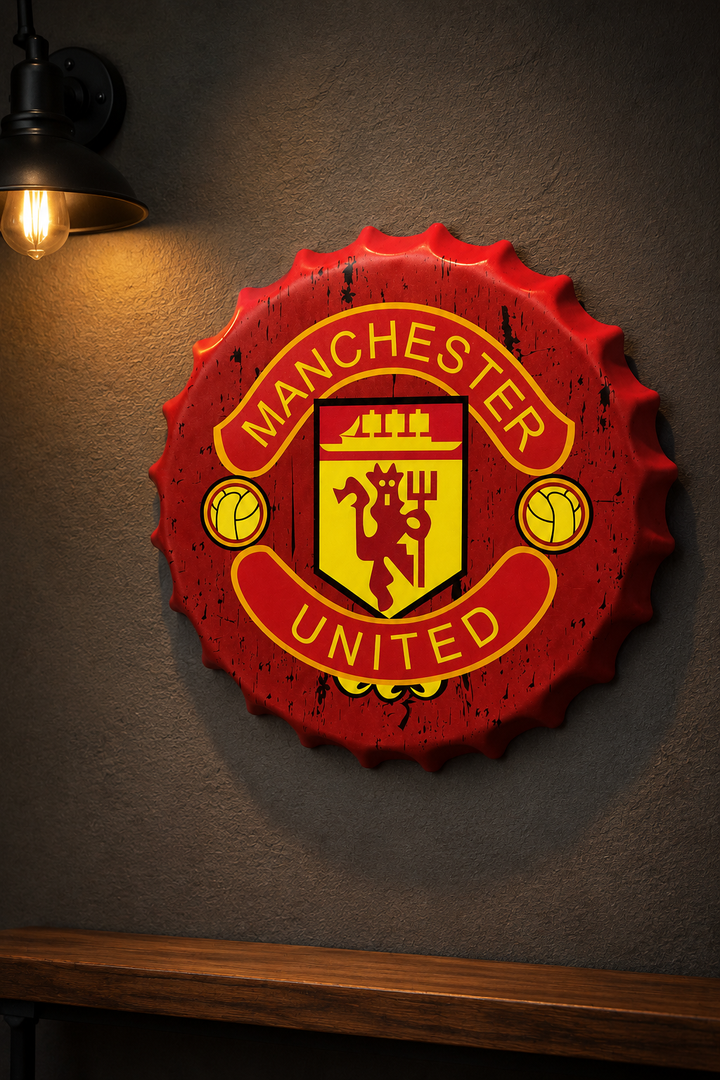Manchester Red Metal Bottle Cap Wall Decor